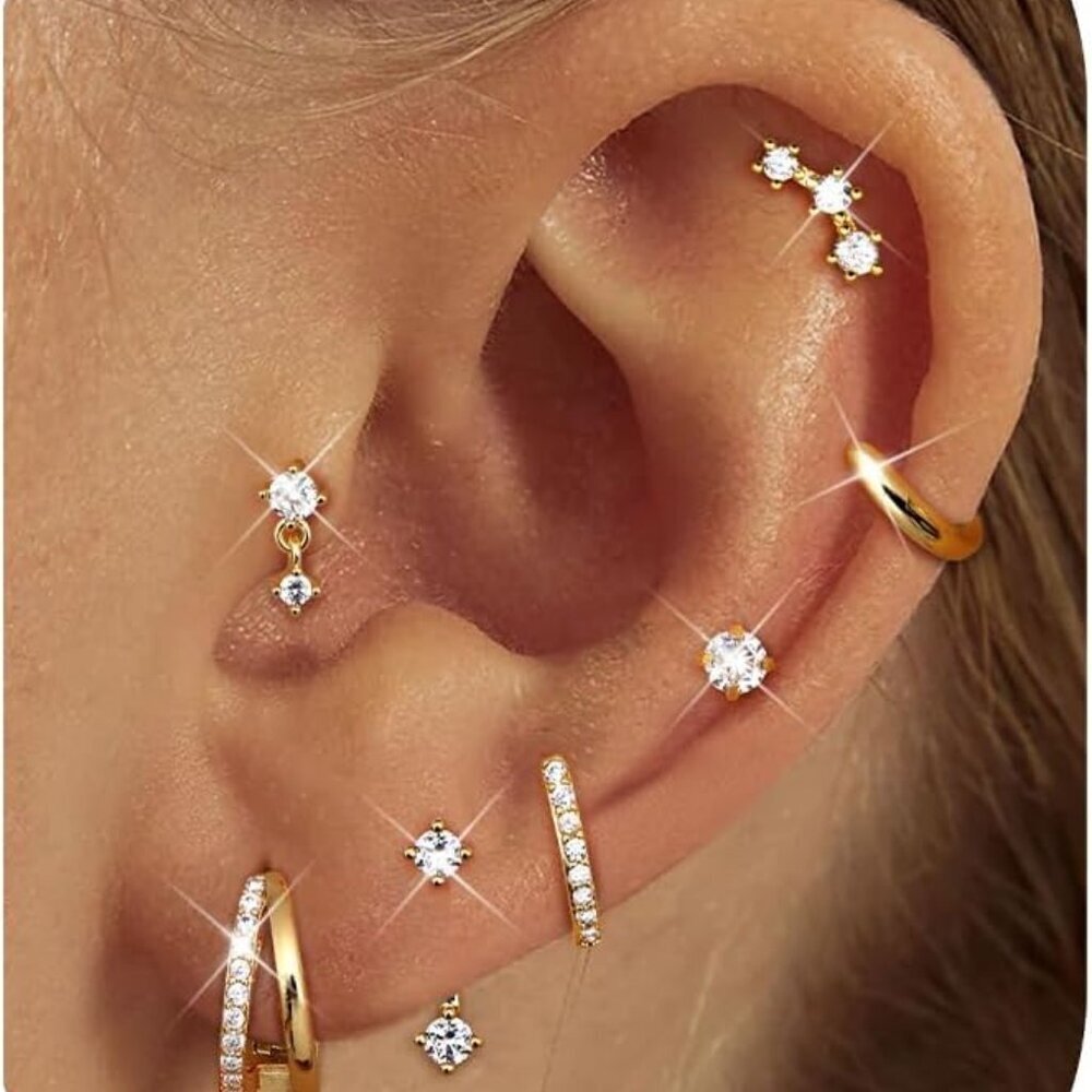 Small Stud Hoop Earrings Women's 14K Gold Plated Hypoallergenic Jewelry Sets